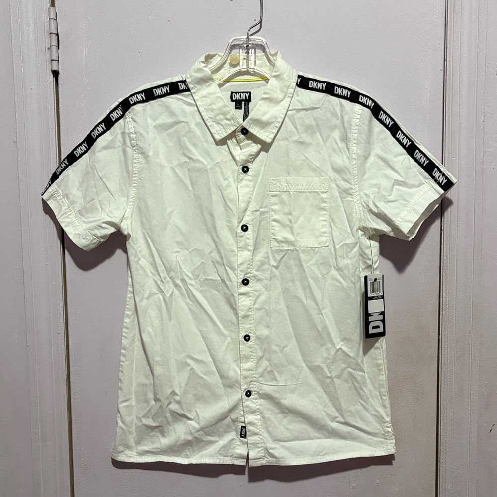 DKNY BOYS Cream Button Down Shirt with Black Accents